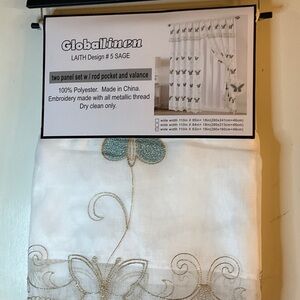 Sage Butterfly Embroidered Curtain Set